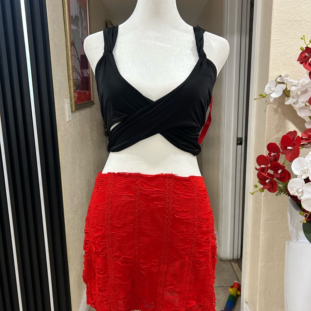 Black Coucoo Top and Red skirt